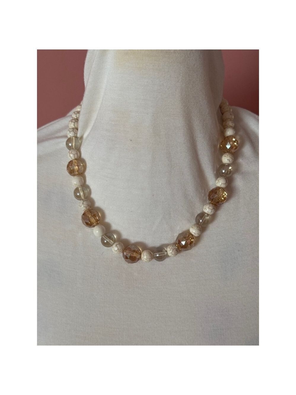 Unbranded White & Brown Beaded Necklace